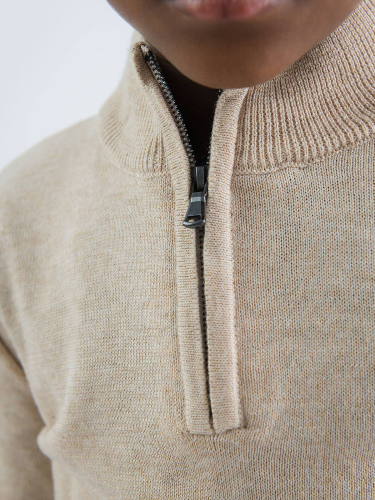 Boys Heather Oatmeal Quarter-Zip