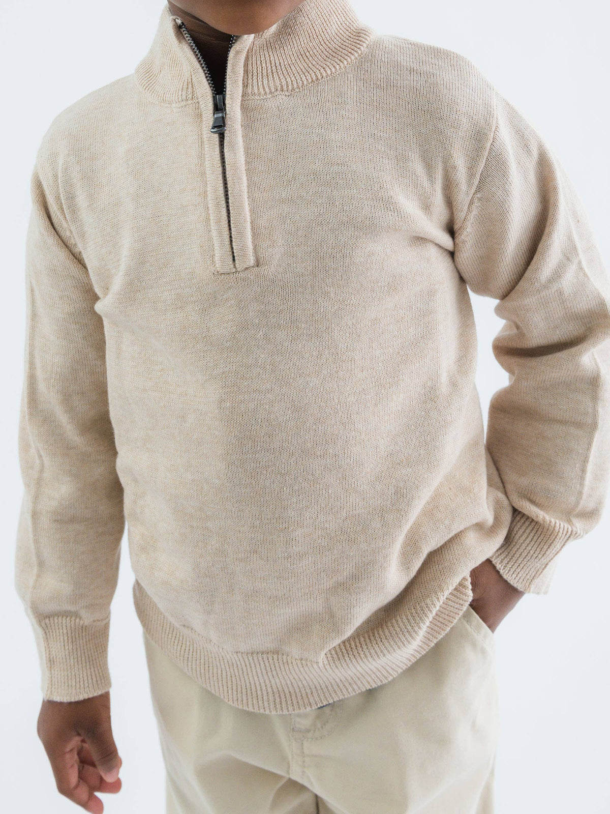 Boys Heather Oatmeal Quarter-Zip