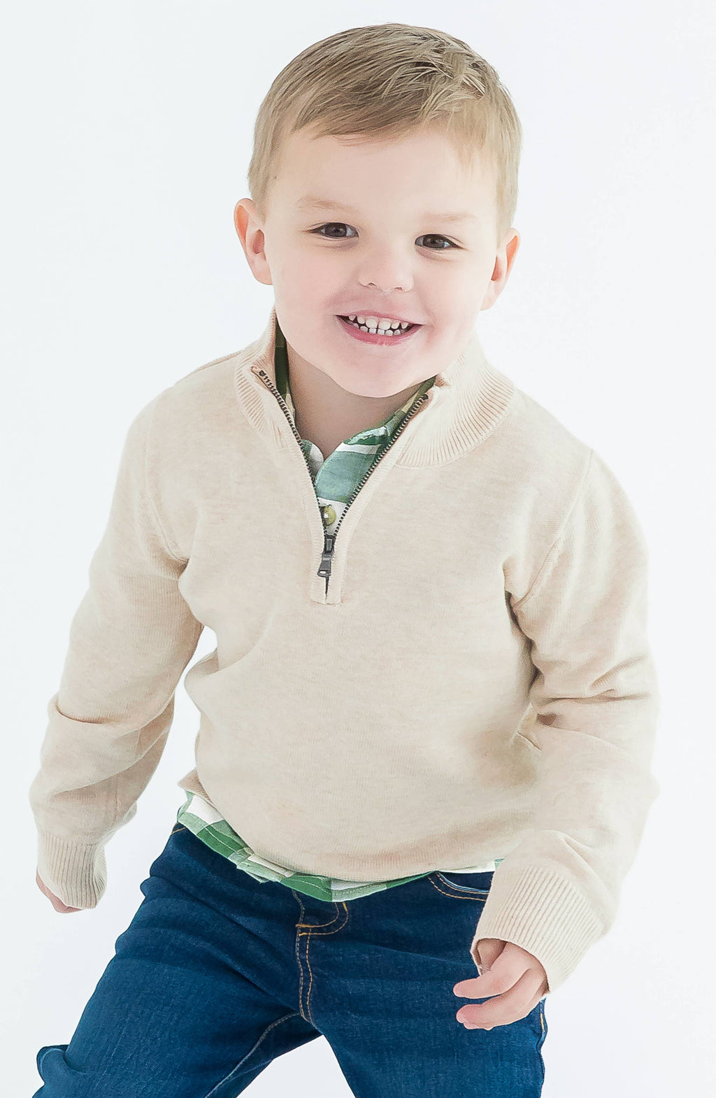 Boys Heather Oatmeal Quarter-Zip