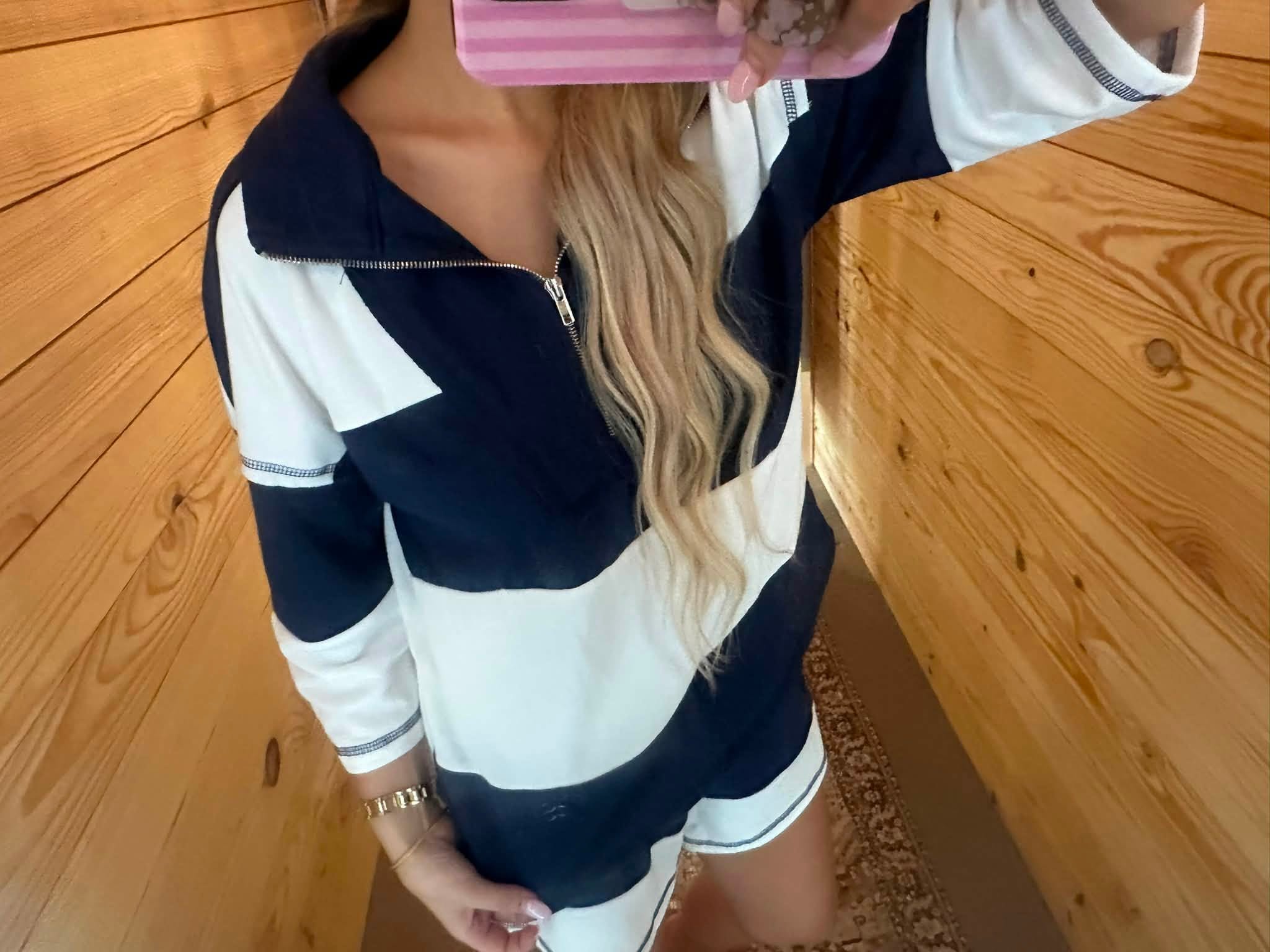 Navy Striped Quarter Zip Set