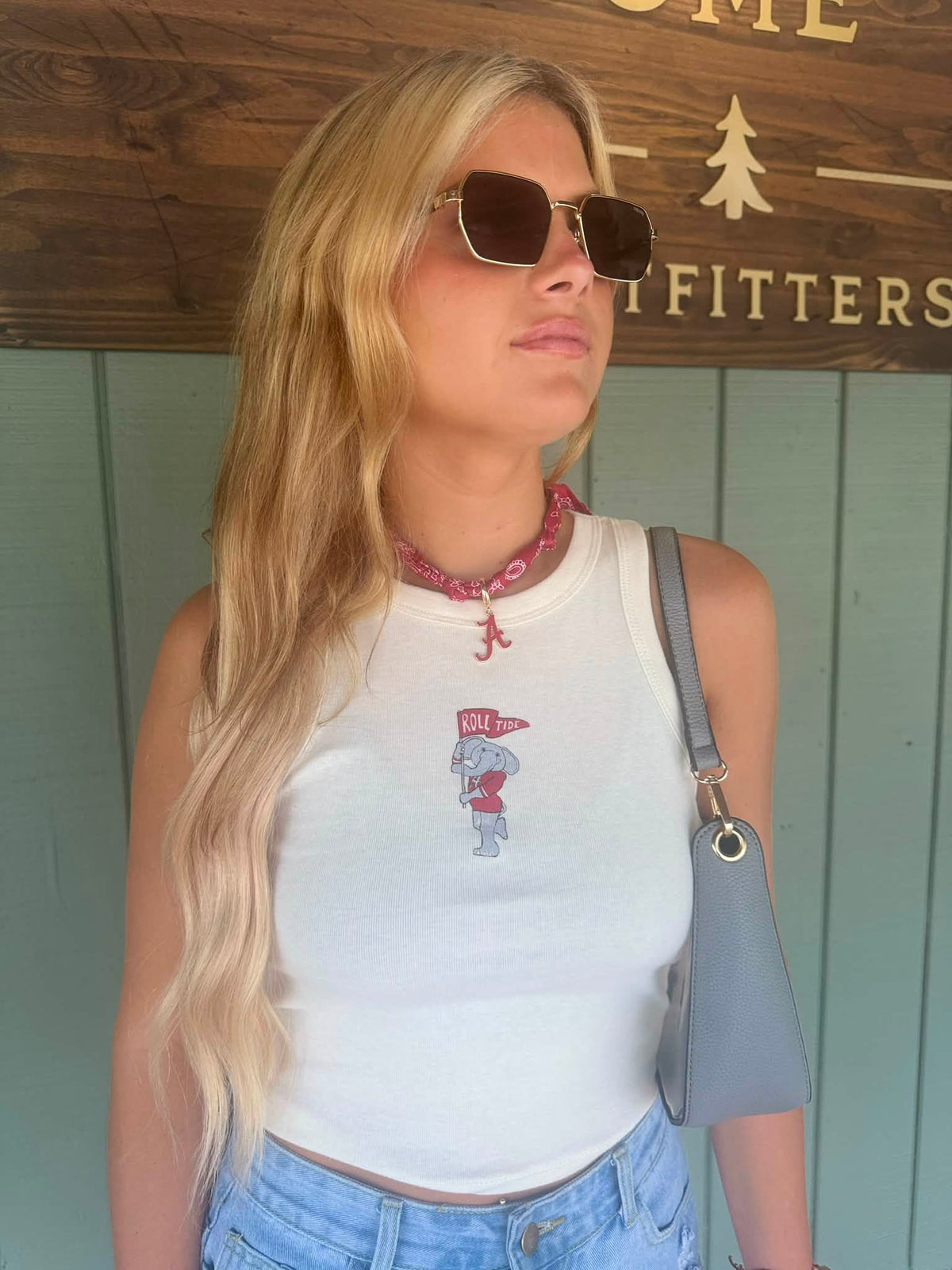 Bama Crimson Tide Mascot Flag Off White Micro Cropped Tank