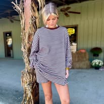 Blue / Pink and brown Striped Oversized Pocket Crew Neck Lounge Set