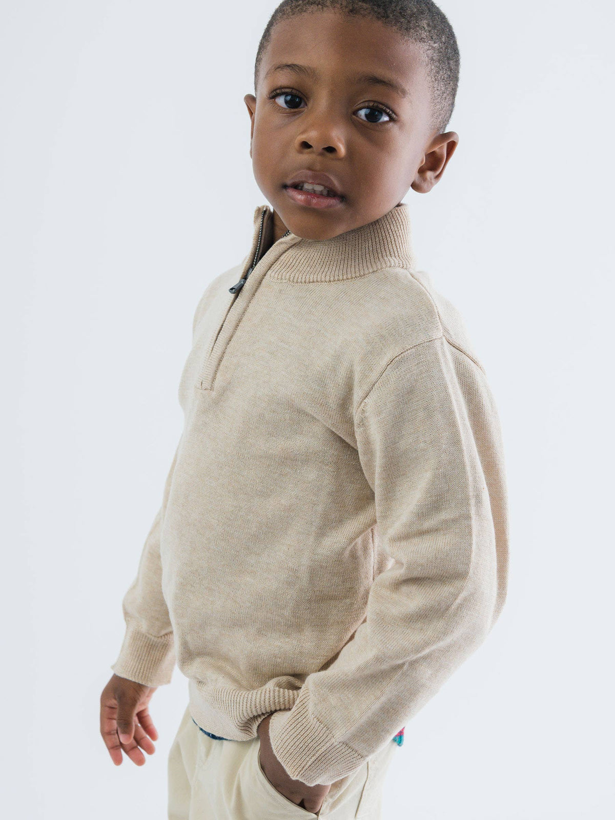 Boys Heather Oatmeal Quarter-Zip