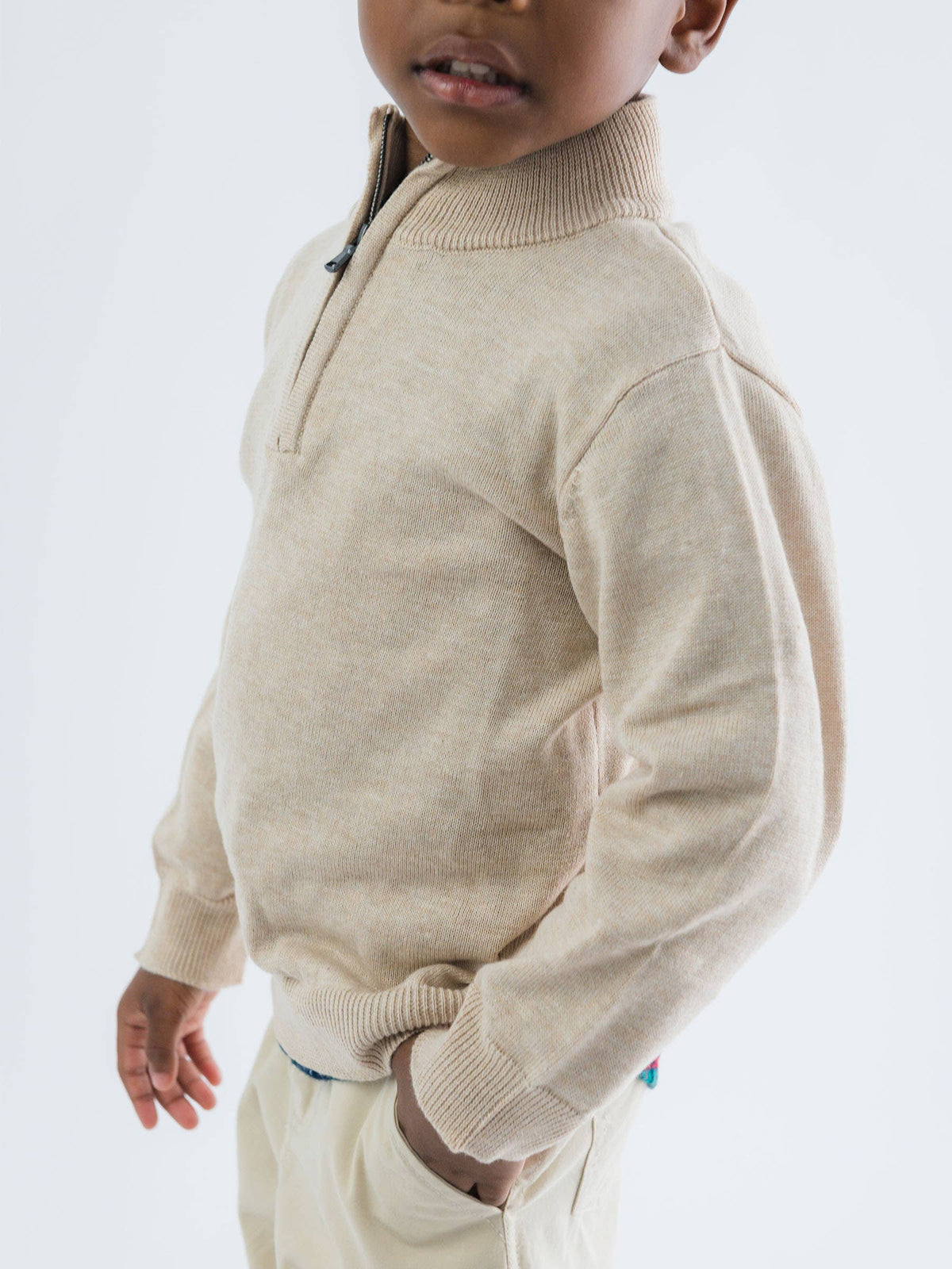 Boys Heather Oatmeal Quarter-Zip